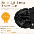 Soft Butter-Satin liner inside XL shower cap designed to prevent frizz and friction on protective styles