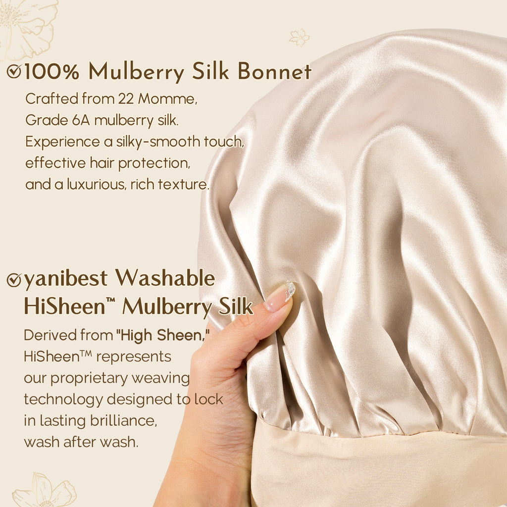 22 MOMME 6A Mulberry Silk Bonnet with Tie Band - Champagne