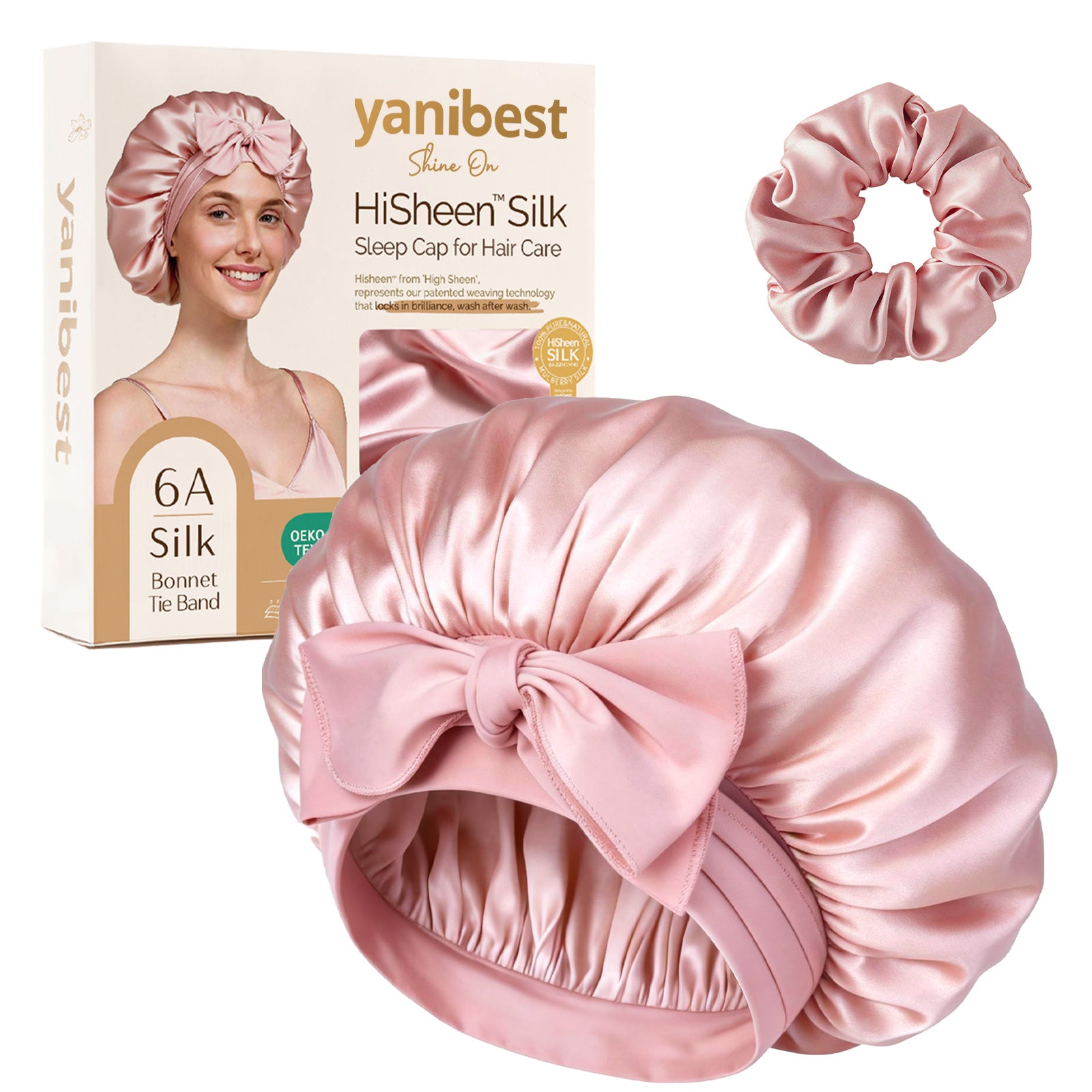 22 MOMME Mulberry Silk Bonnet with Tie Band - Pink