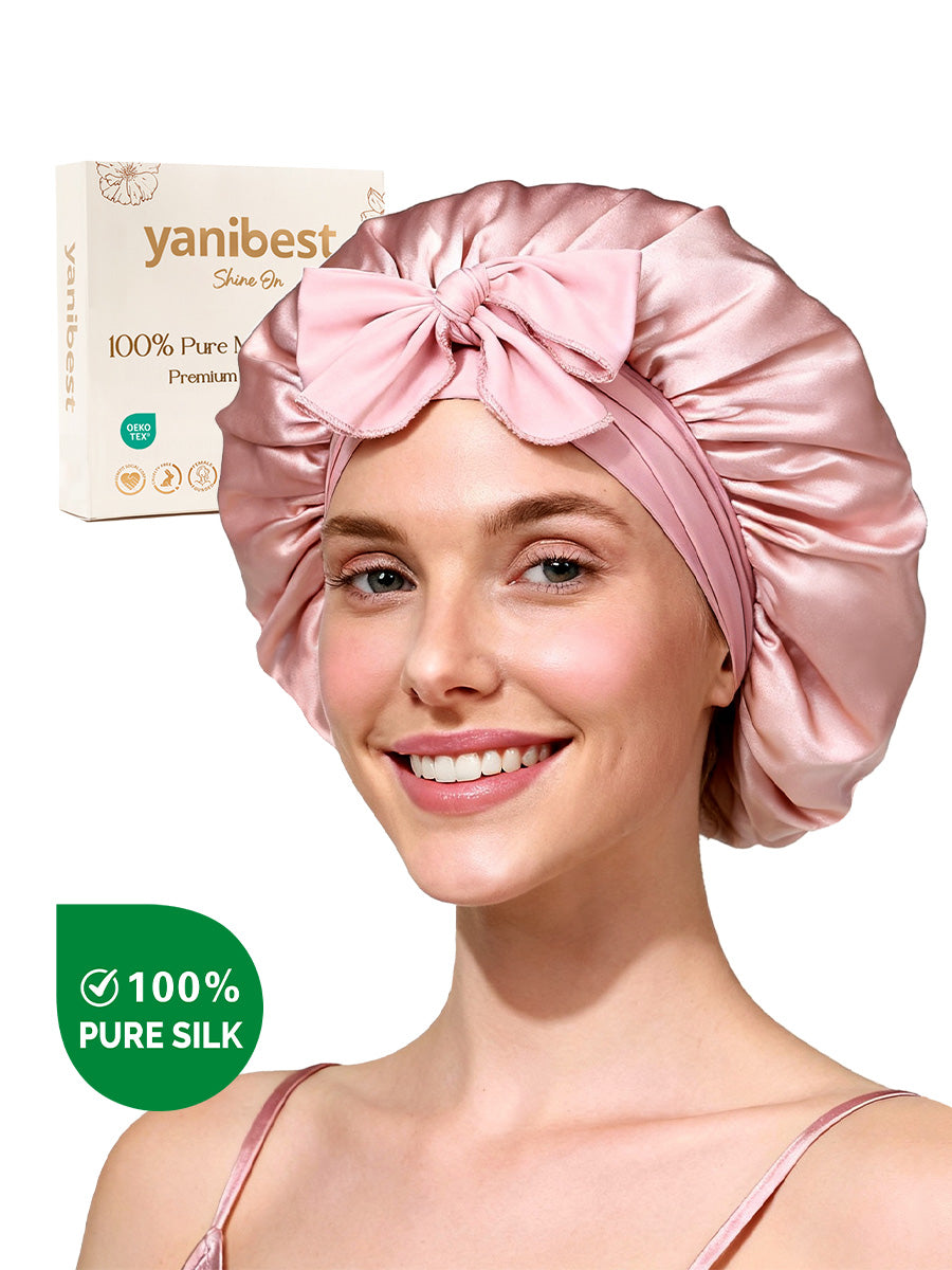 22 MOMME Mulberry Silk Bonnet with Tie Band - Pink
