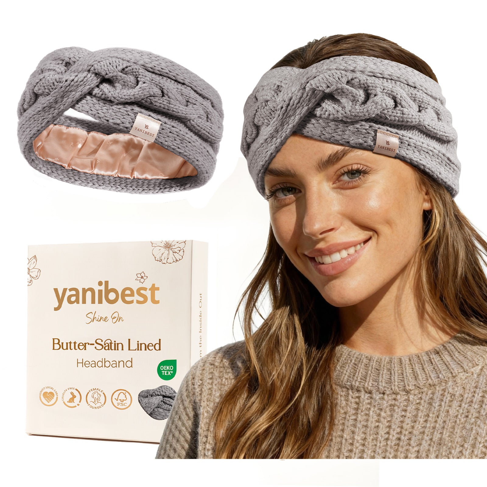 Satin Lined Headbands for Winter - Gray