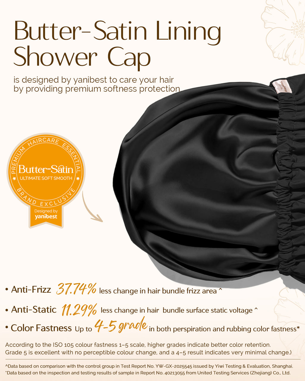 Butter Satin Lined Waterproof Shower Cap - Black