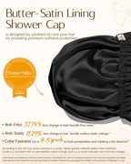 Butter Satin Lined Waterproof Shower Cap - Black