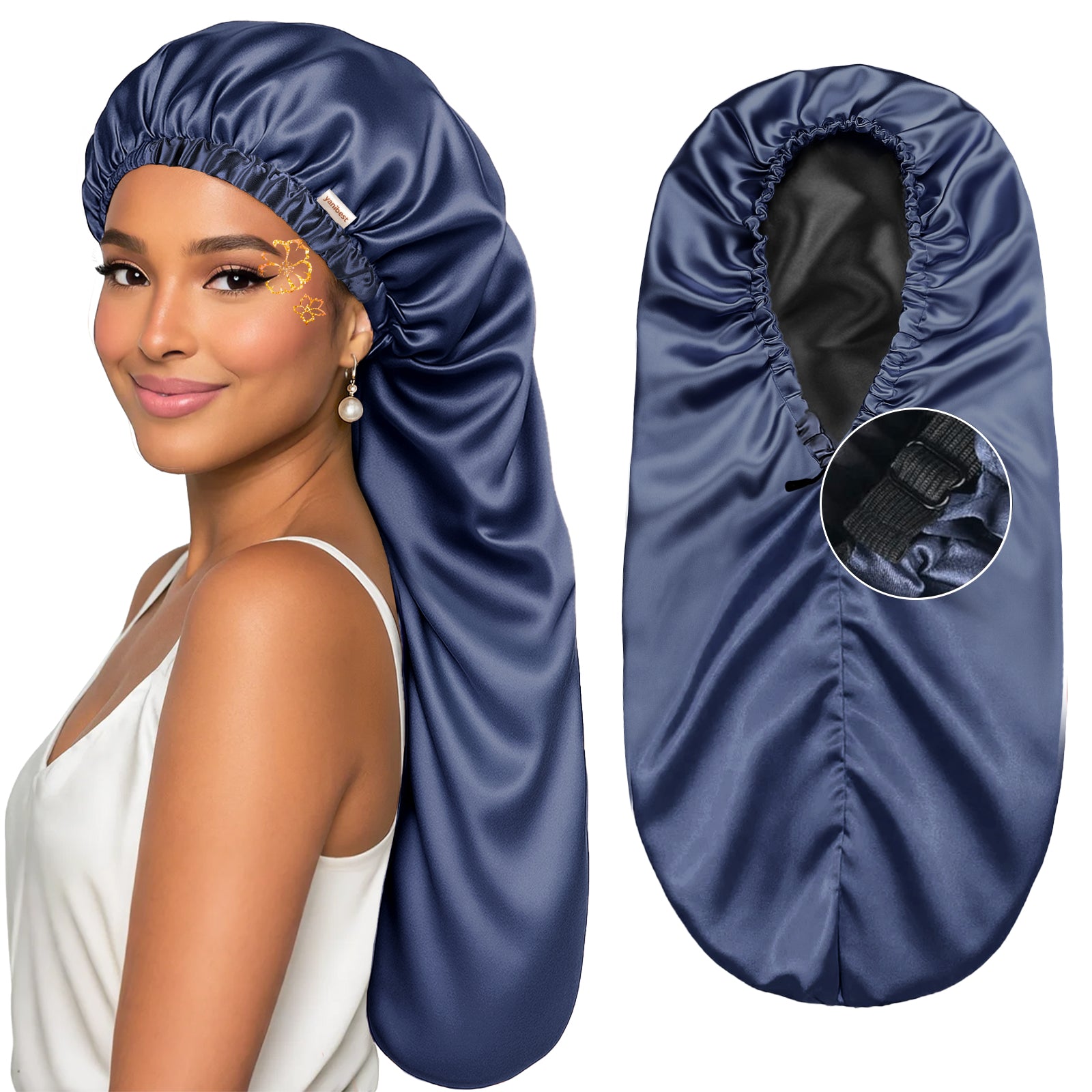 Silk Butter Satin Bonnet For Braids - Indigo Blue
