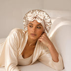 22 MOMME 6A Mulberry Silk Bonnet with Tie Band - Champagne