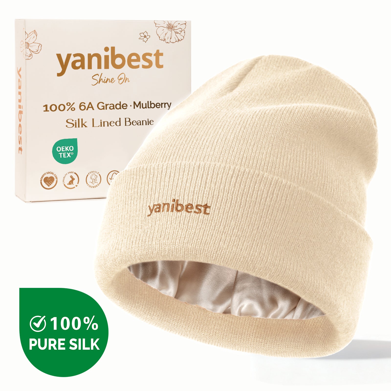 Mulberry Silk Lined Beanie - Beige