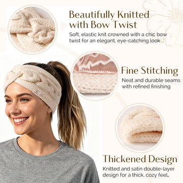 Satin Lined Headbands for Winter - Beige