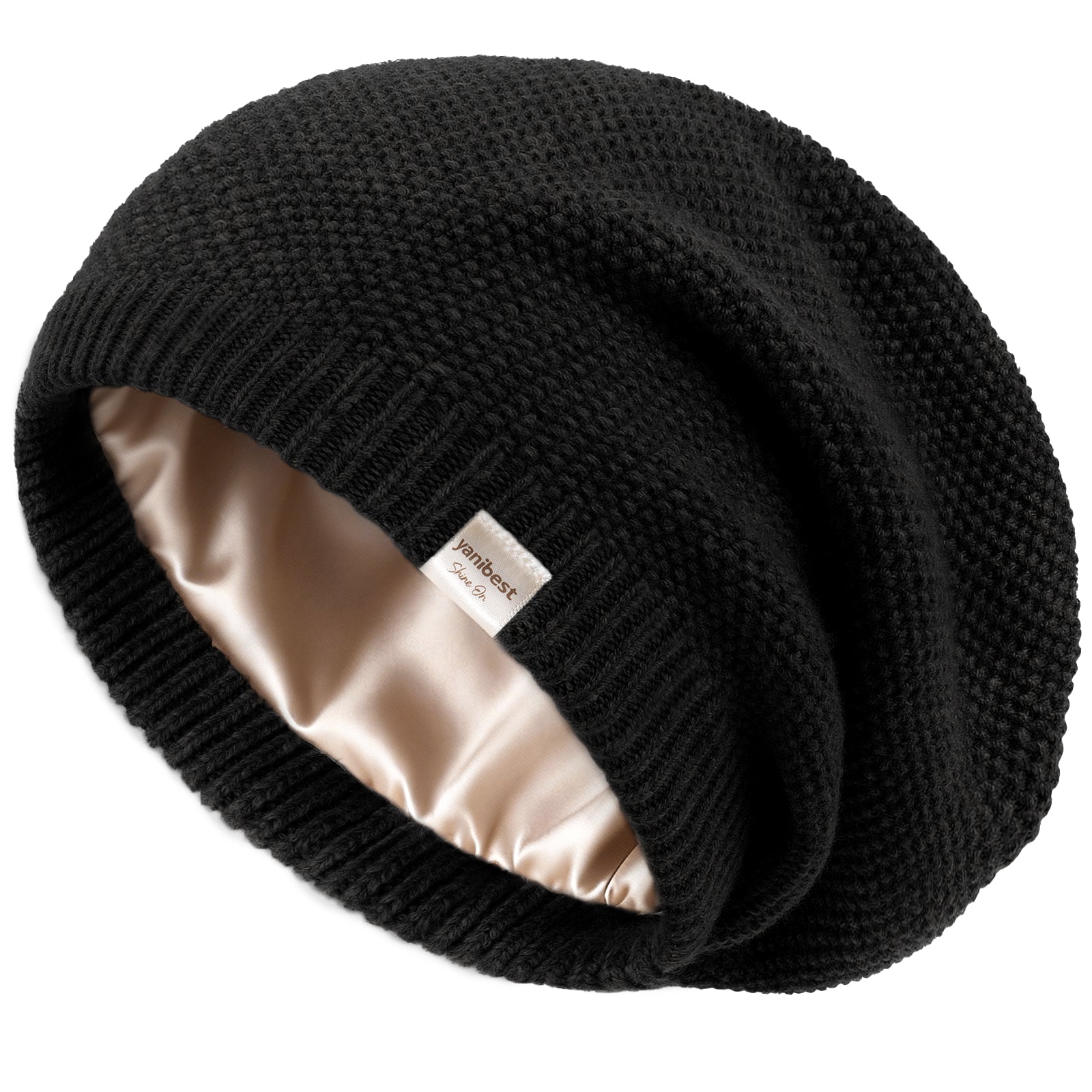 Butter Satin Lined Slouchy Beanie - Black
