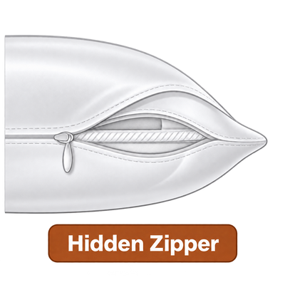 Durable hidden zipper closure design on a white 100% Mulberry Silk pillowcase