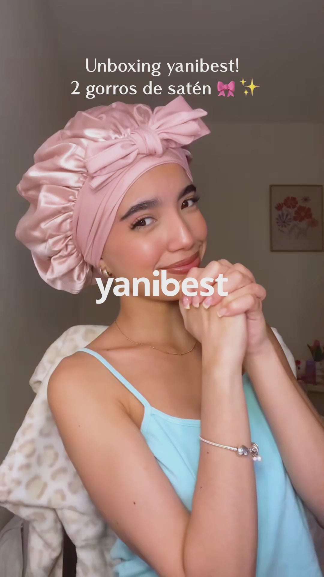 Silk Butter Satin Bonnet with Tie Band - Pink Heart