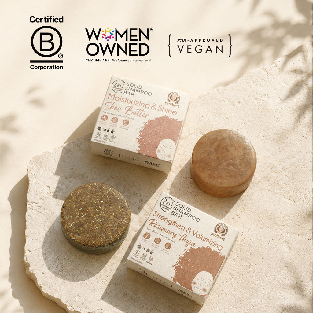 Eco-friendly zero waste packaging and YANIBEST Shea Butter Solid Shampoo Bar