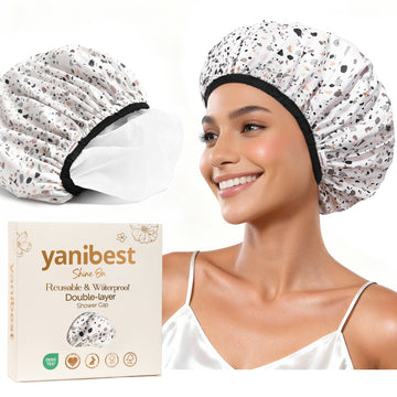 Double Layer Waterproof Shower Cap - Colorful Dots