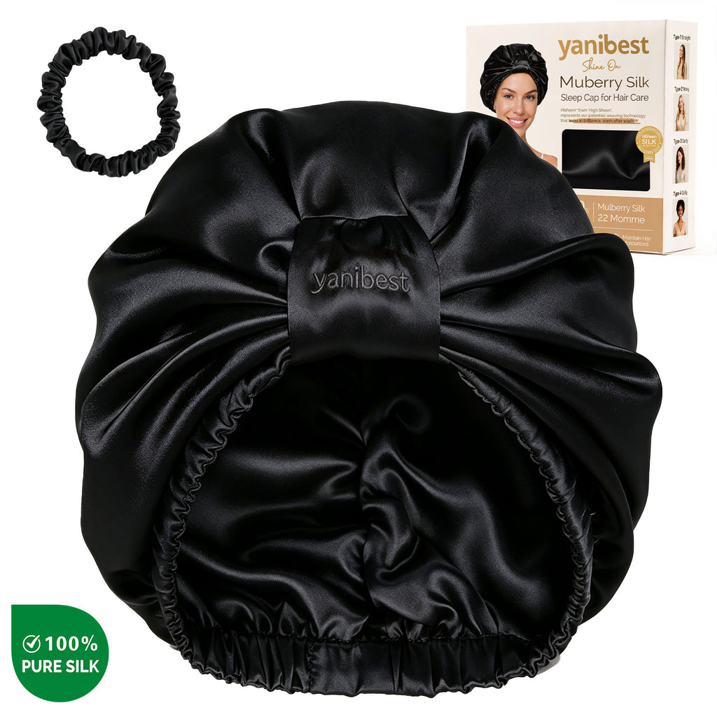 Mulberry Silk Bonnet 22 MOMME 6A Turban - Black