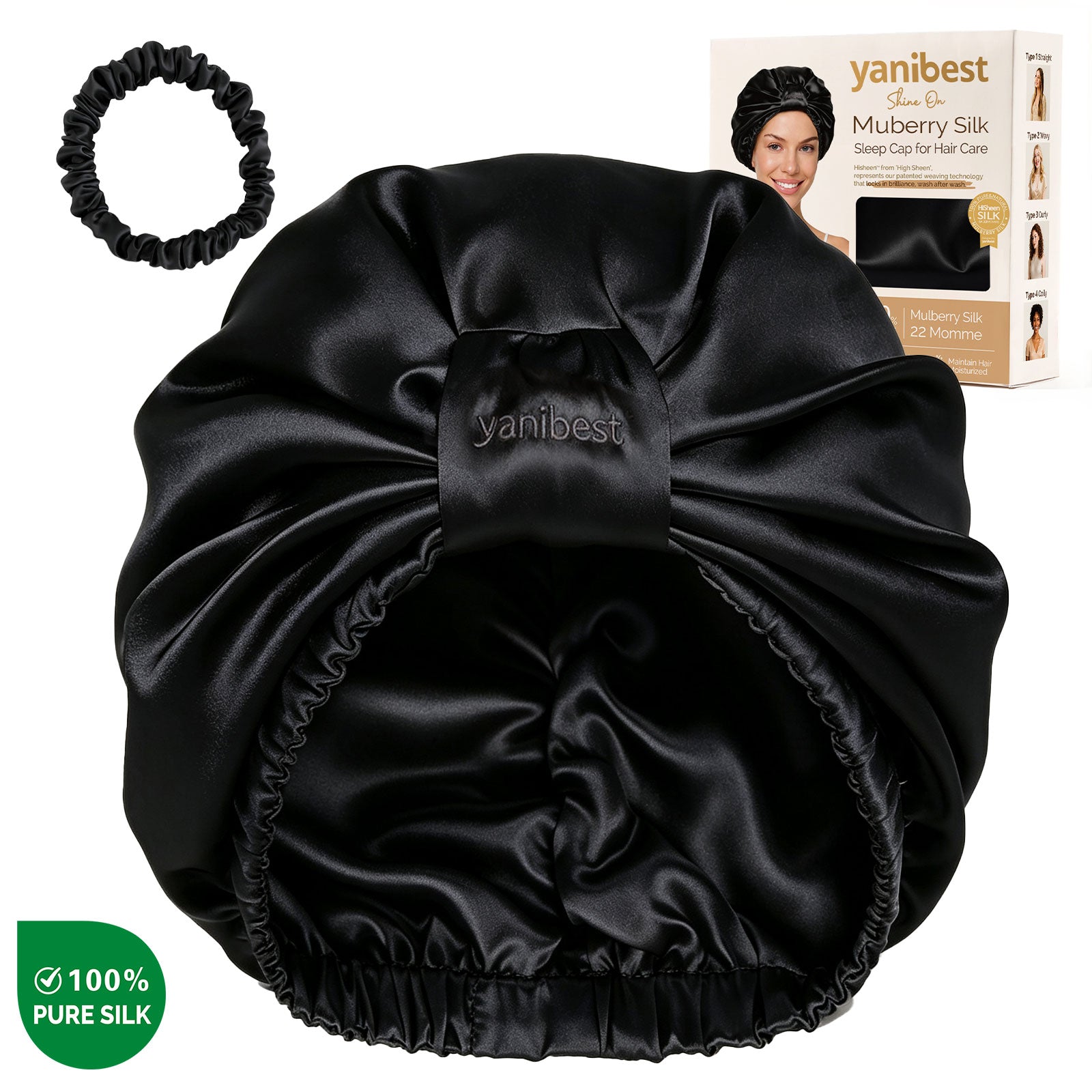 Mulberry Silk Bonnet 22 MOMME Classic Turban - Black