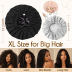Jumbo XL shower cap size comparison showing extra room for dreadlocks, locs, and voluminous hair
