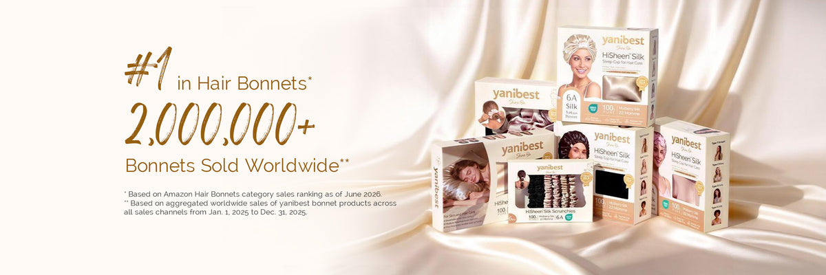 YANIBEST #1 Hair Bonnets with 2 million+ sold worldwide showcasing silk and satin hair bonnet gift boxes