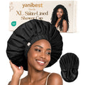 YANIBEST XL Satin Lined Waterproof Shower Cap in Black for Long Braids and Thick Curly Hair