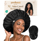 YANIBEST XL Satin Lined Waterproof Shower Cap in Black for Long Braids and Thick Curly Hair