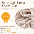 Interior view showing Butter-Satin lining and waterproof outer layer of beige XL shower cap