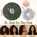 XL size guide for YANIBEST shower cap showing full coverage for big hair, long braids, and locs