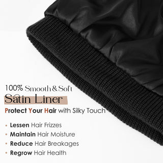 Butter Satin Lined Knit Skull Beanie - Black Black