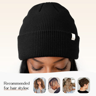 Butter Satin Lined Knit Skull Beanie - Black Black