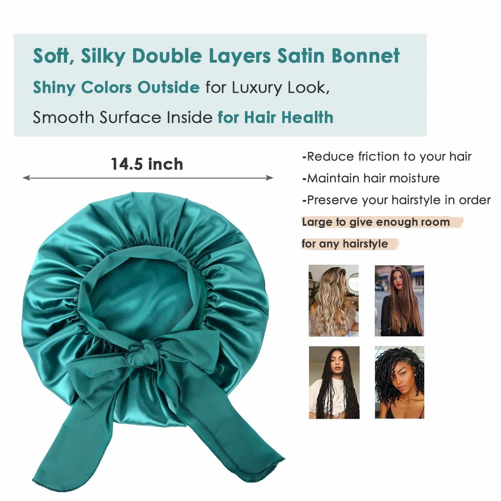 Double Layer Satin Bonnet with Tie Band| Blue Zircon YANIBEST