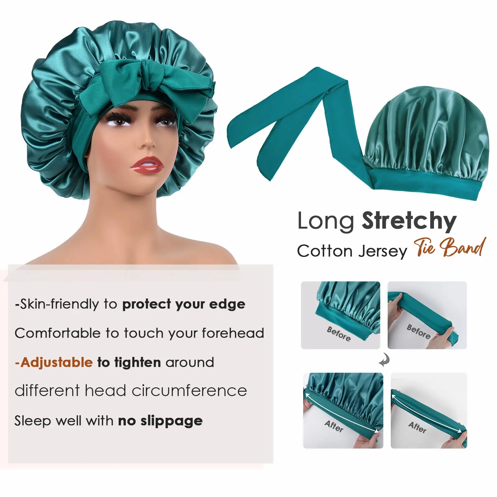 Double Layer Satin Bonnet with Tie Band| Blue Zircon YANIBEST