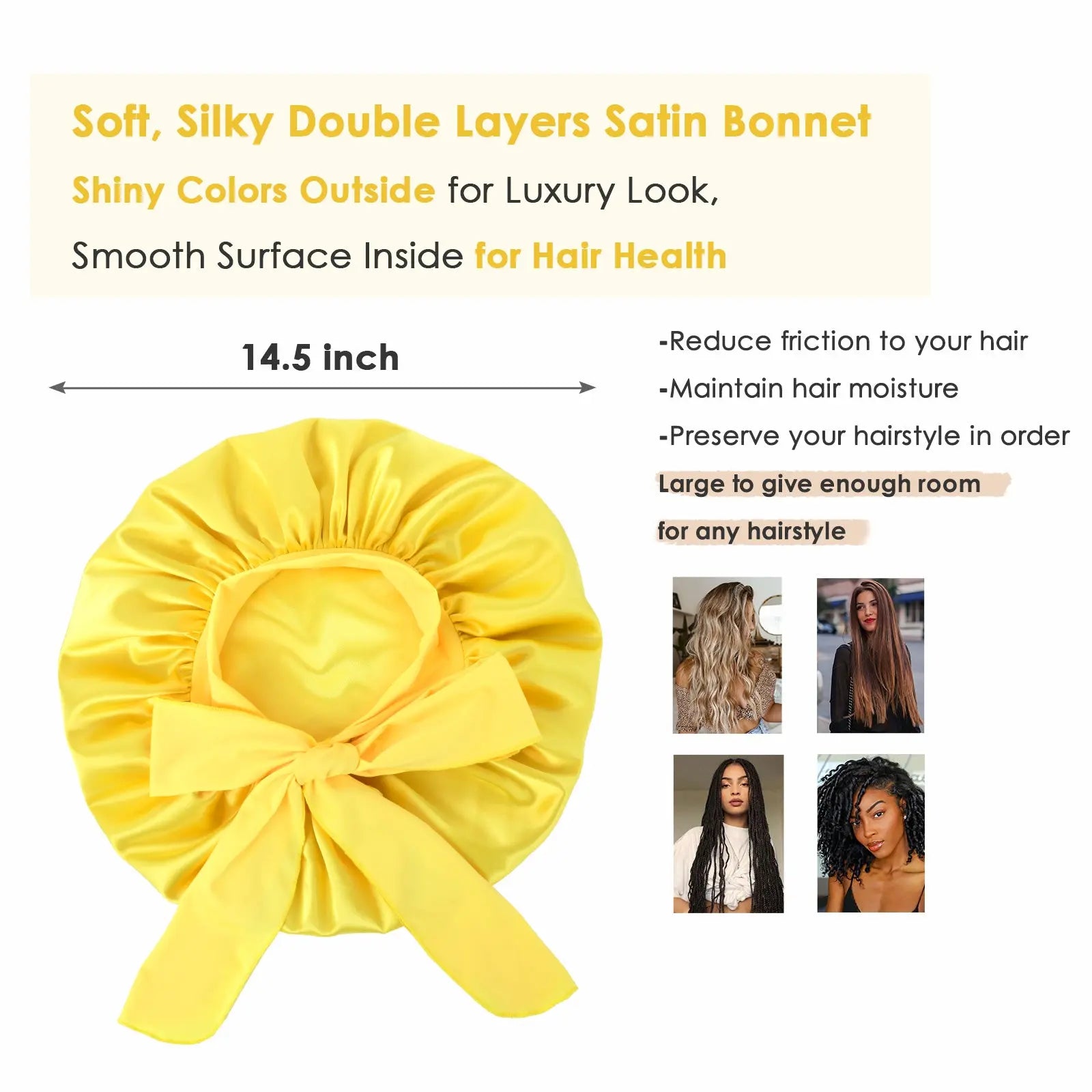 Double Layer Satin Bonnet with Tie Band| Cream Yellow YANIBEST