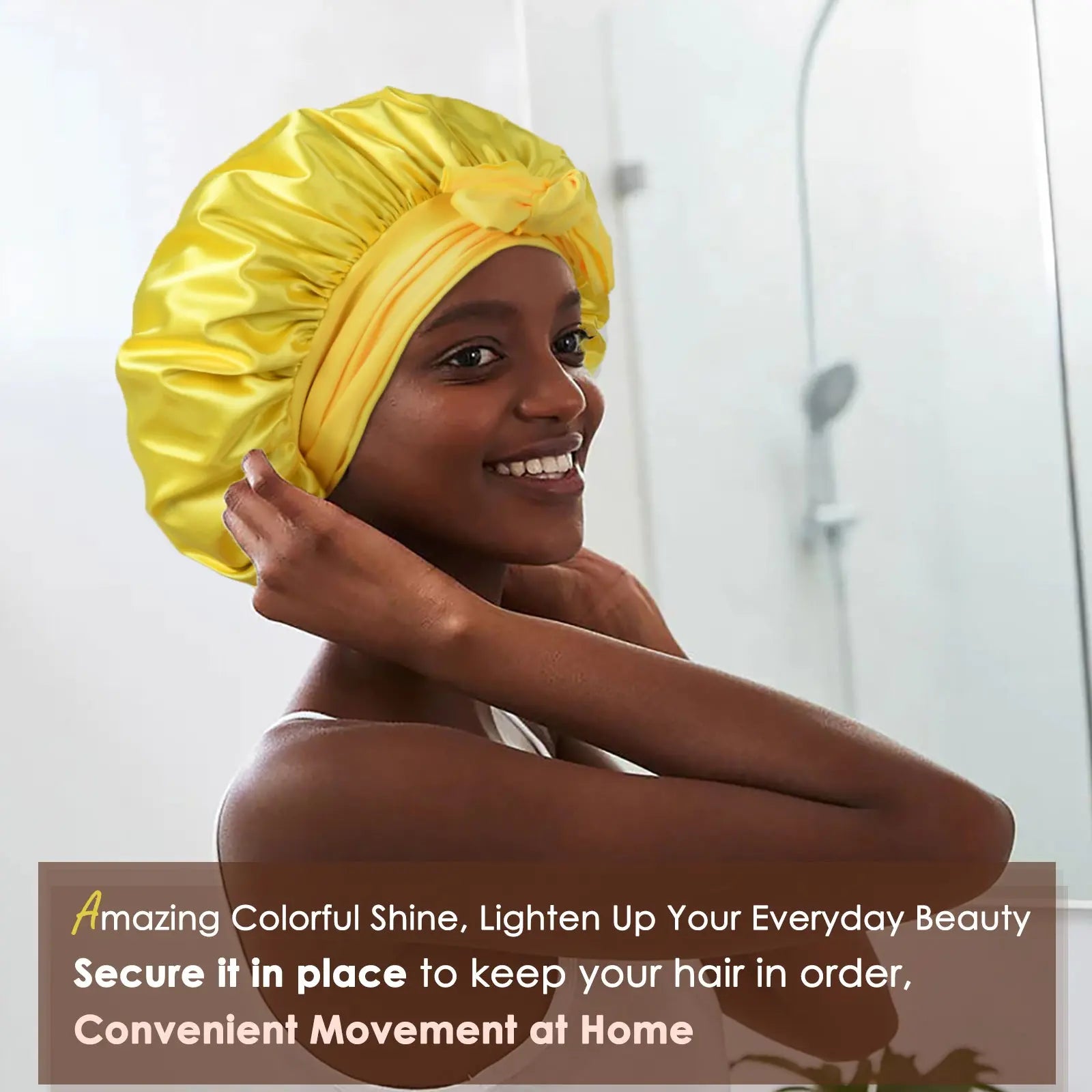 Double Layer Satin Bonnet with Tie Band| Cream Yellow YANIBEST