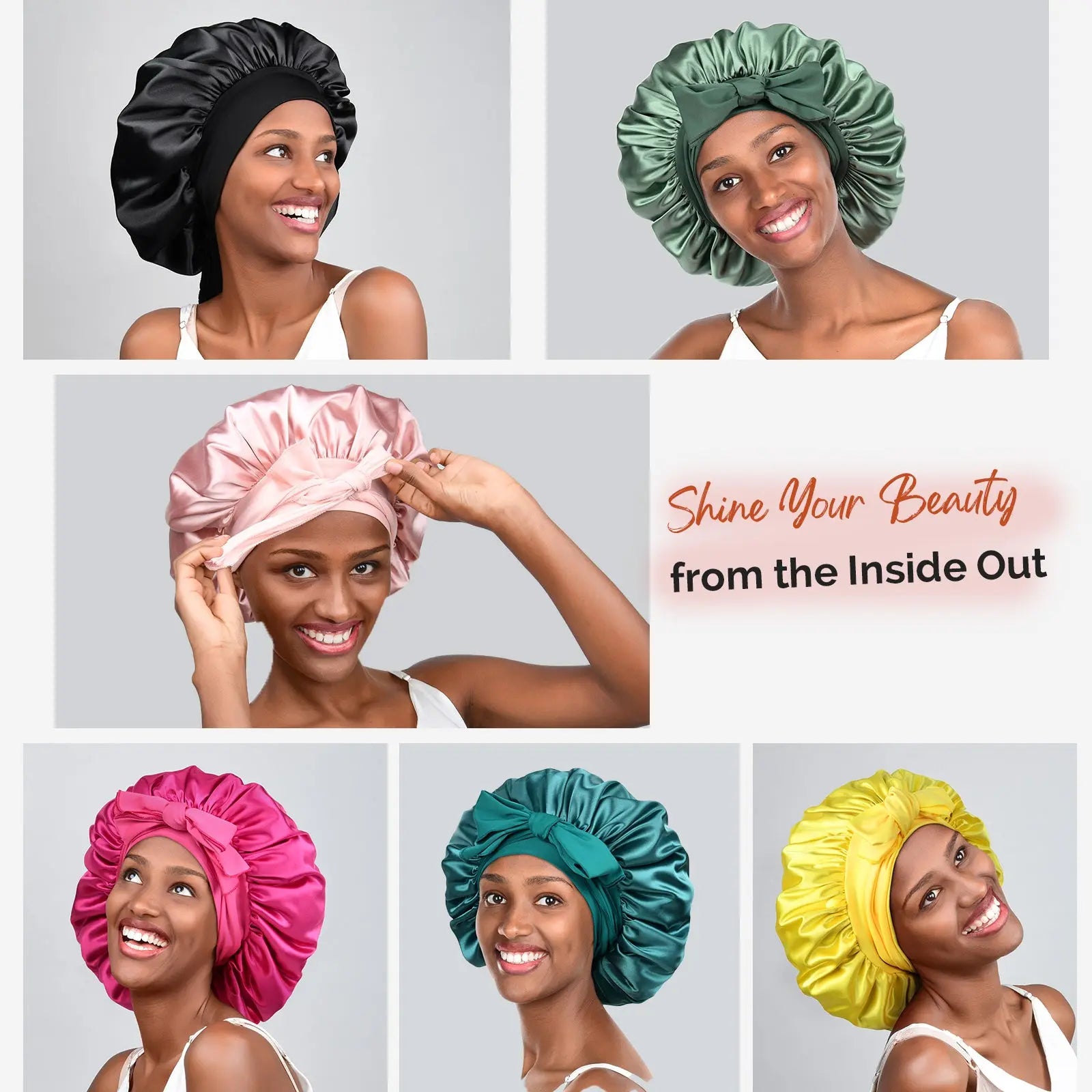 Double Layer Satin Bonnet with Tie Band| Hot Pink YANIBEST