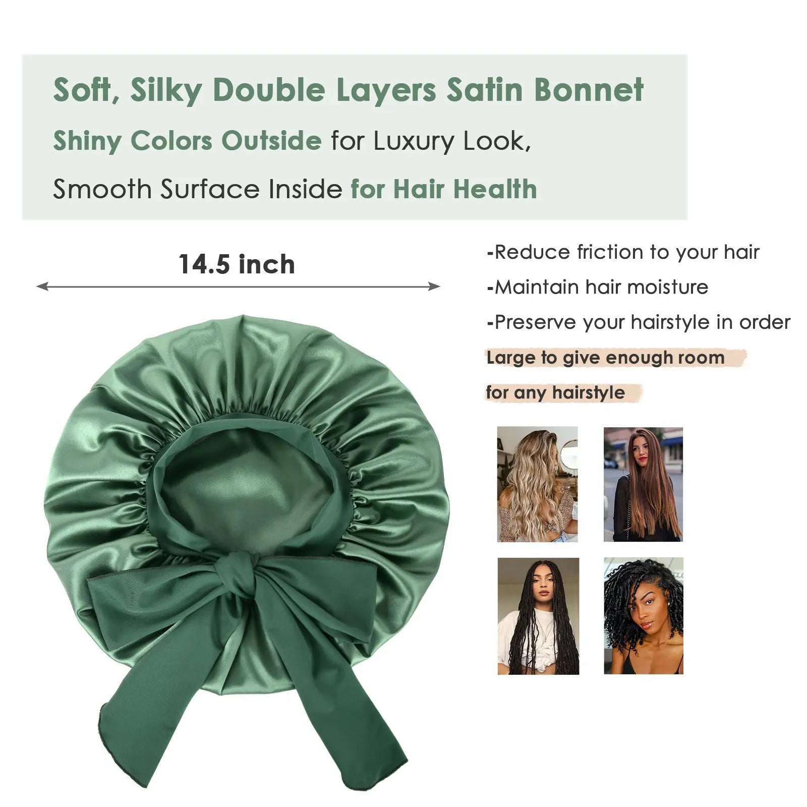 Double Layer Satin Bonnet with Tie Band| Sage Green YANIBEST