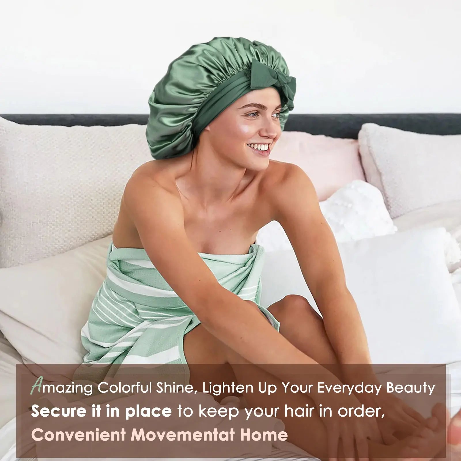 Double Layer Satin Bonnet with Tie Band| Sage Green YANIBEST
