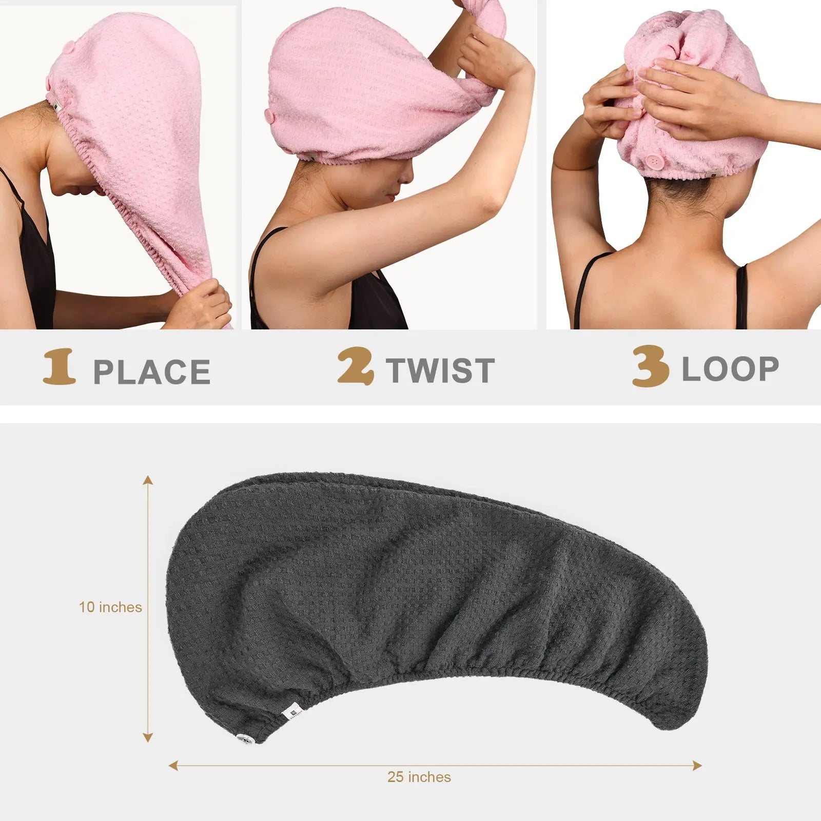 Mircrofiber Hair Towel Turban 2 in 1 - Gray YANIBEST