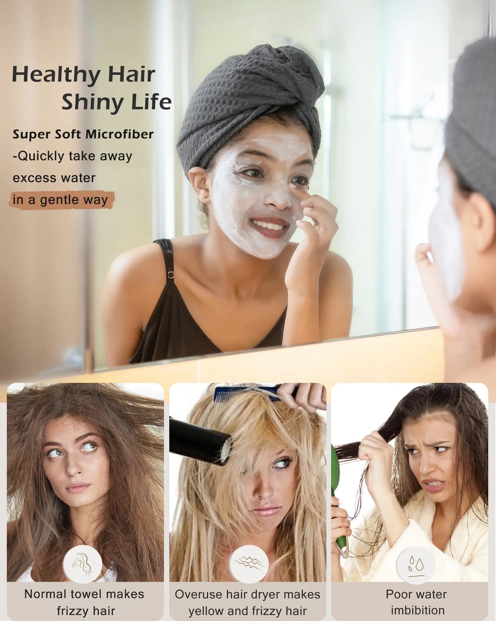 Mircrofiber Hair Towel Turban 2 in 1 - Gray YANIBEST