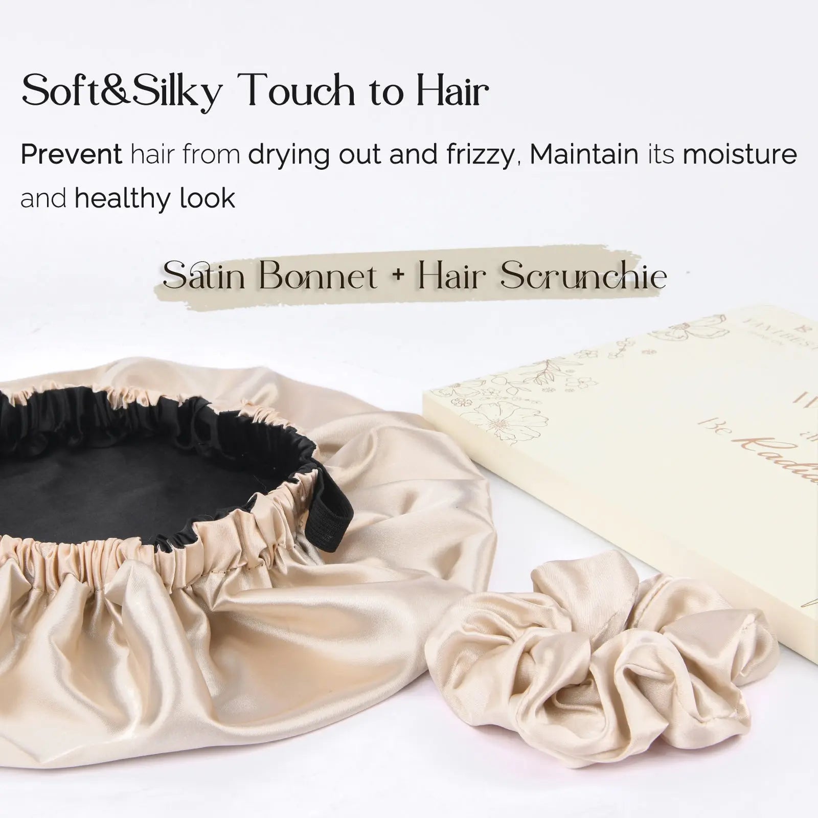 Reversible Satin Bonnet with Scrunchie| Champagne YANIBEST