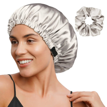 Silk Butter Satin Bonnet Adjustable Elastic - Silver Gray
