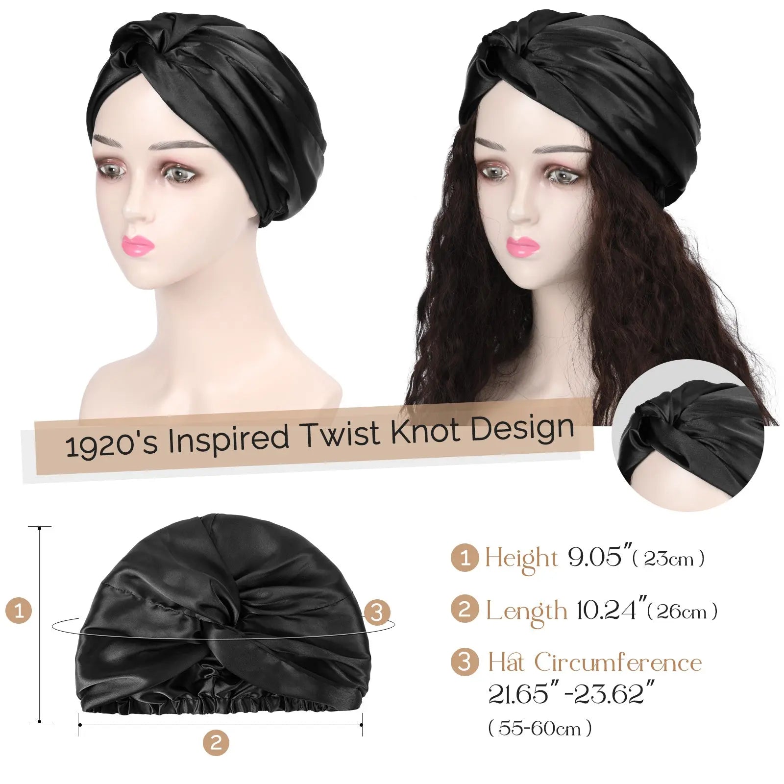Satin Knotted Turban| Black YANIBEST