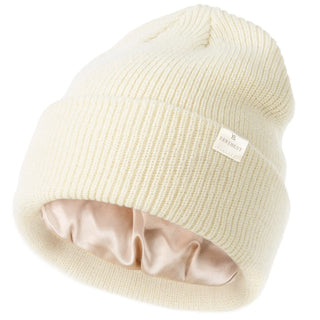 Satin Lined Cuffed Beanie Hat Unisex| Cream Beige YANIBEST