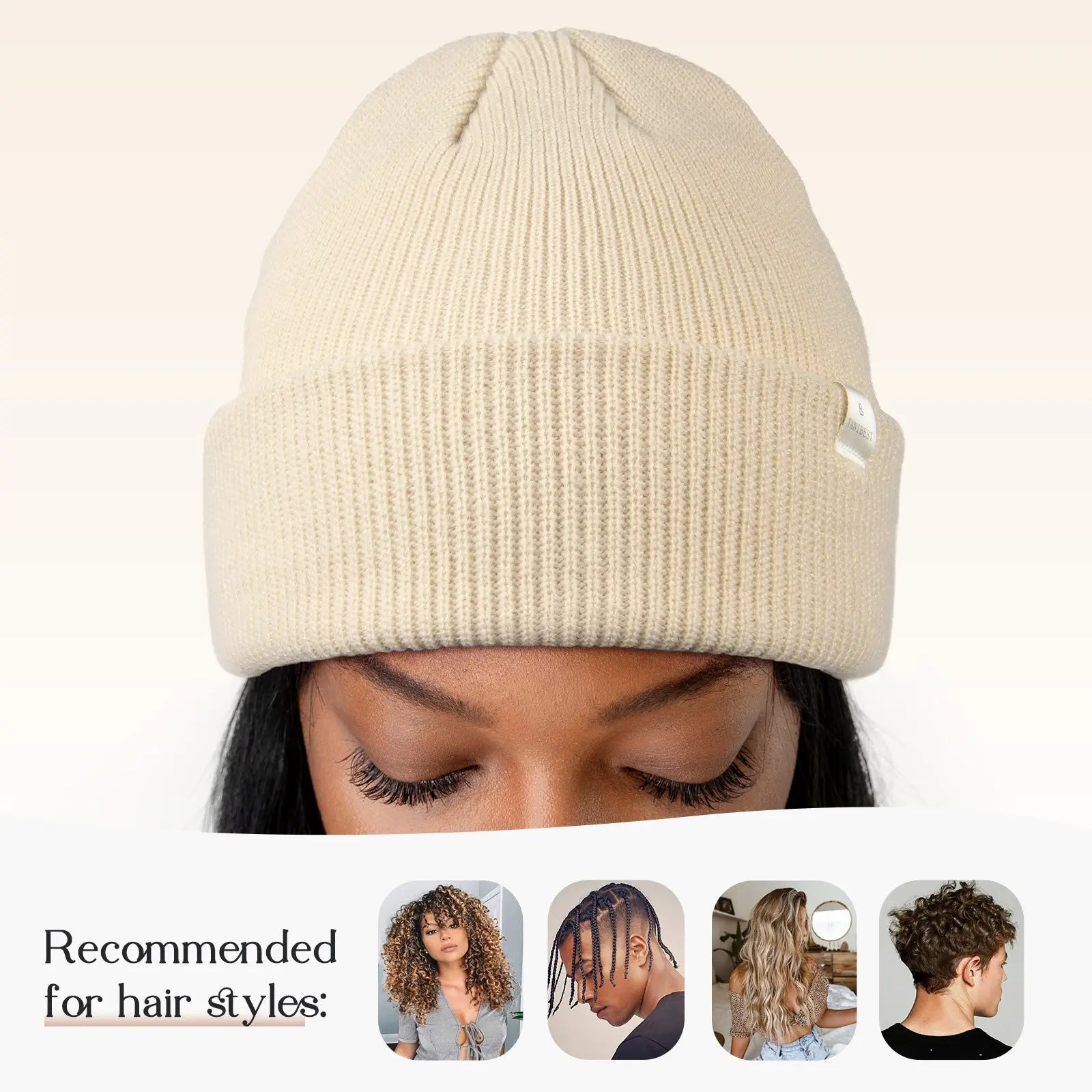 Satin Lined Cuffed Beanie Hat Unisex| Cream Beige YANIBEST