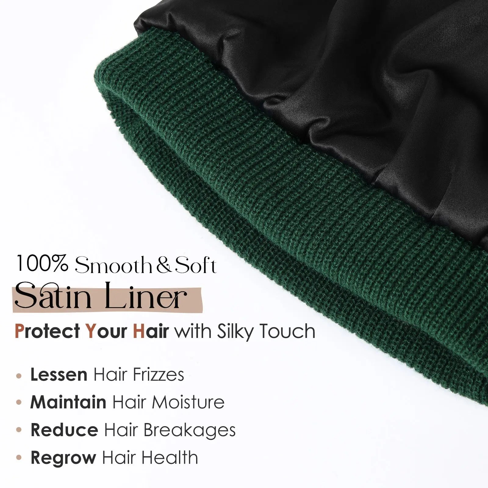 Satin Lined Cuffed Beanie Hat Unisex| Forest Green YANIBEST