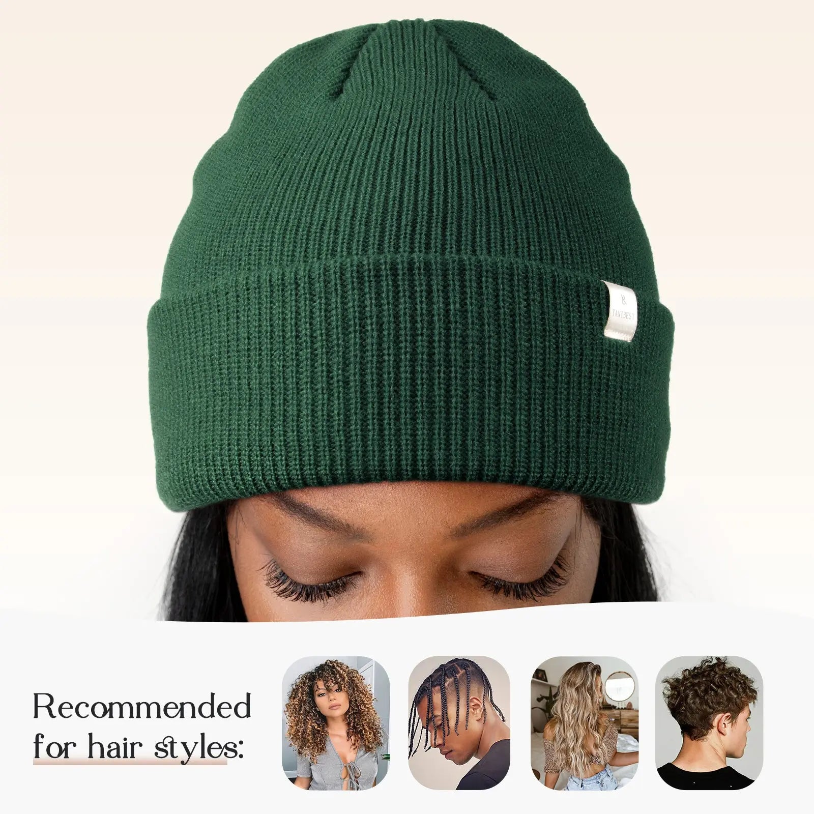 Satin Lined Cuffed Beanie Hat Unisex| Forest Green YANIBEST