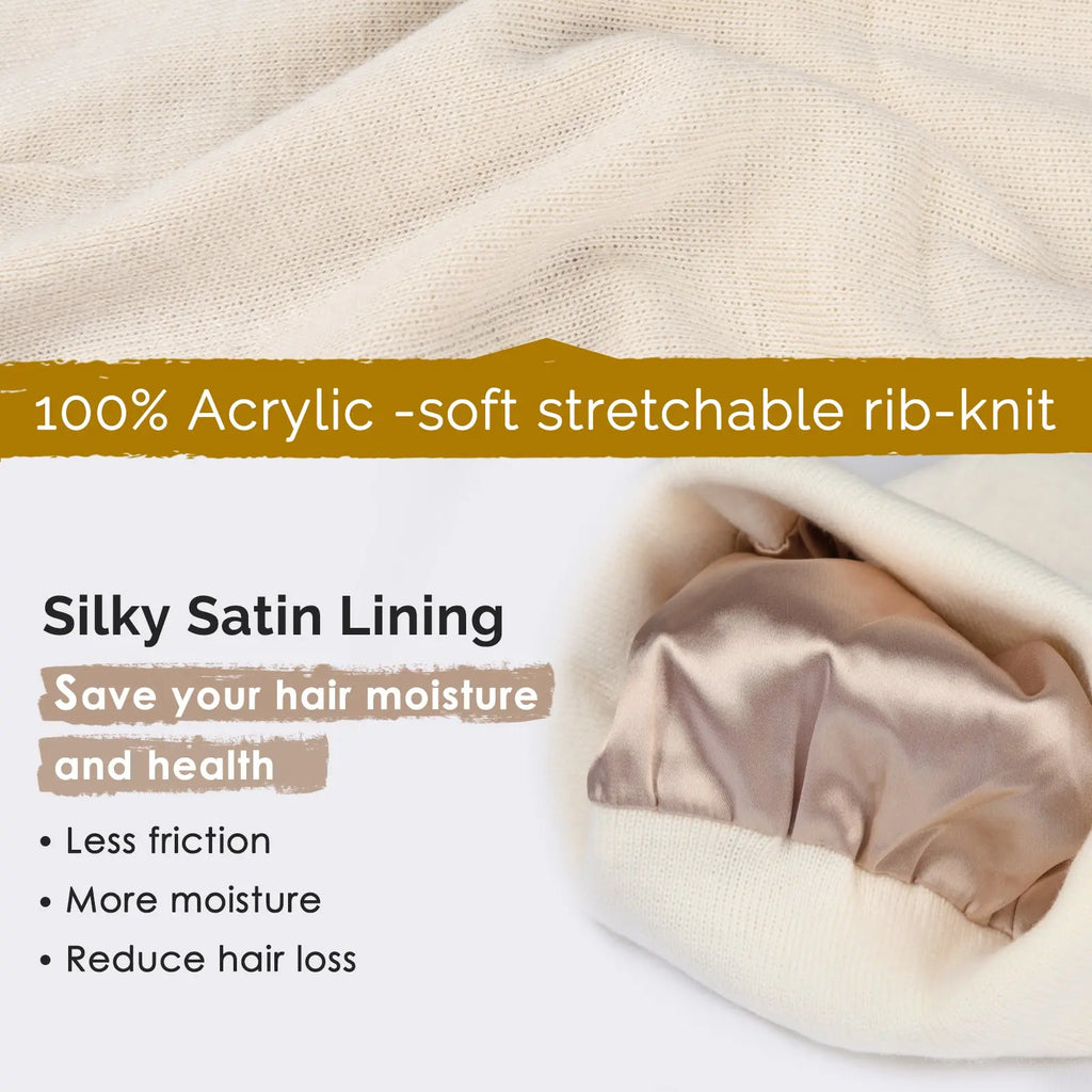 Satin Lined Winter Beanie Hat| Cream Beige YANIBEST