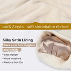 Satin Lined Winter Beanie Hat| Cream Beige YANIBEST