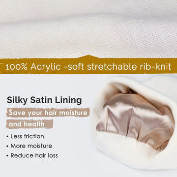 Butter Satin Lined Knit Skull Beanie - Cream White