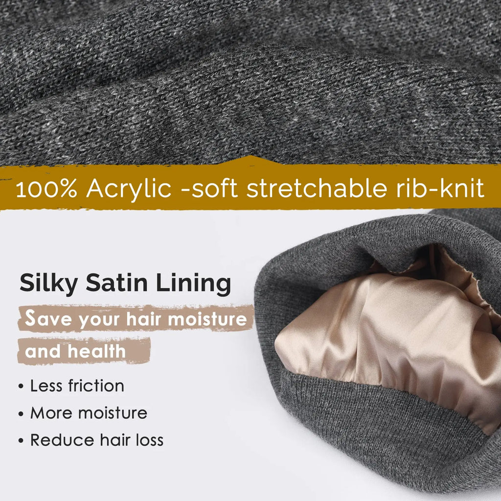 Satin Lined Winter Beanie Hat| Dark Grey YANIBEST