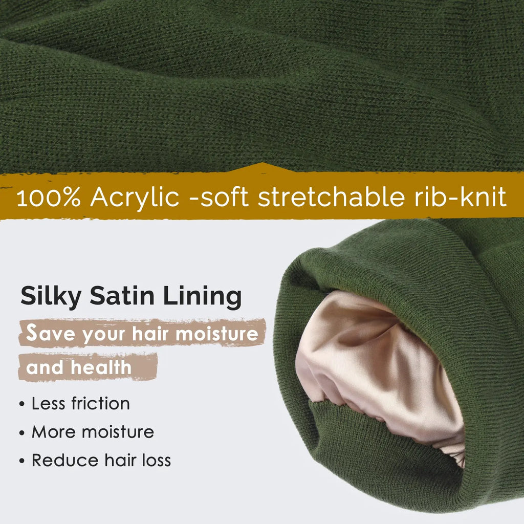 Satin Lined Winter Beanie Hat| Forest Green YANIBEST
