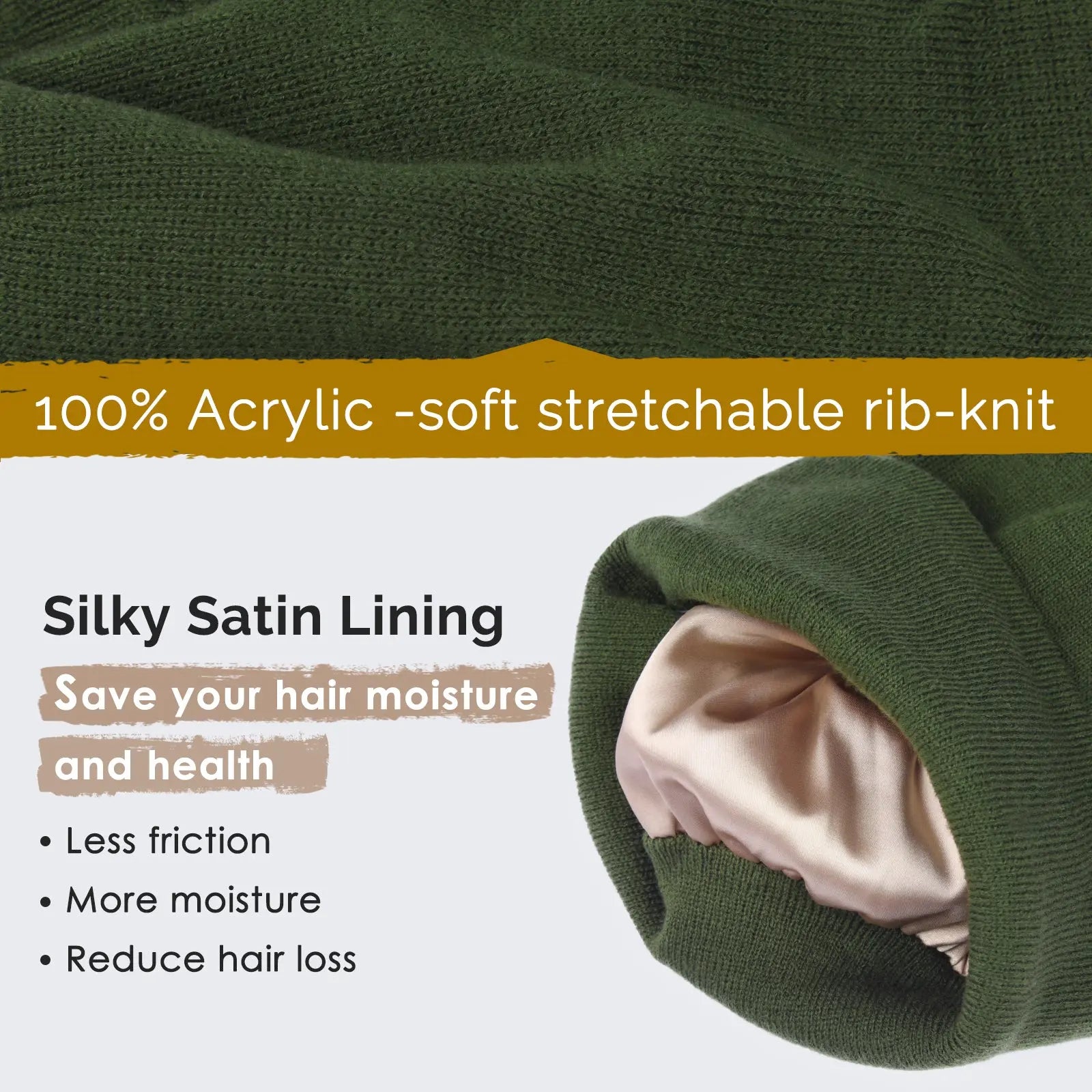 Satin Lined Winter Beanie Hat| Forest Green YANIBEST