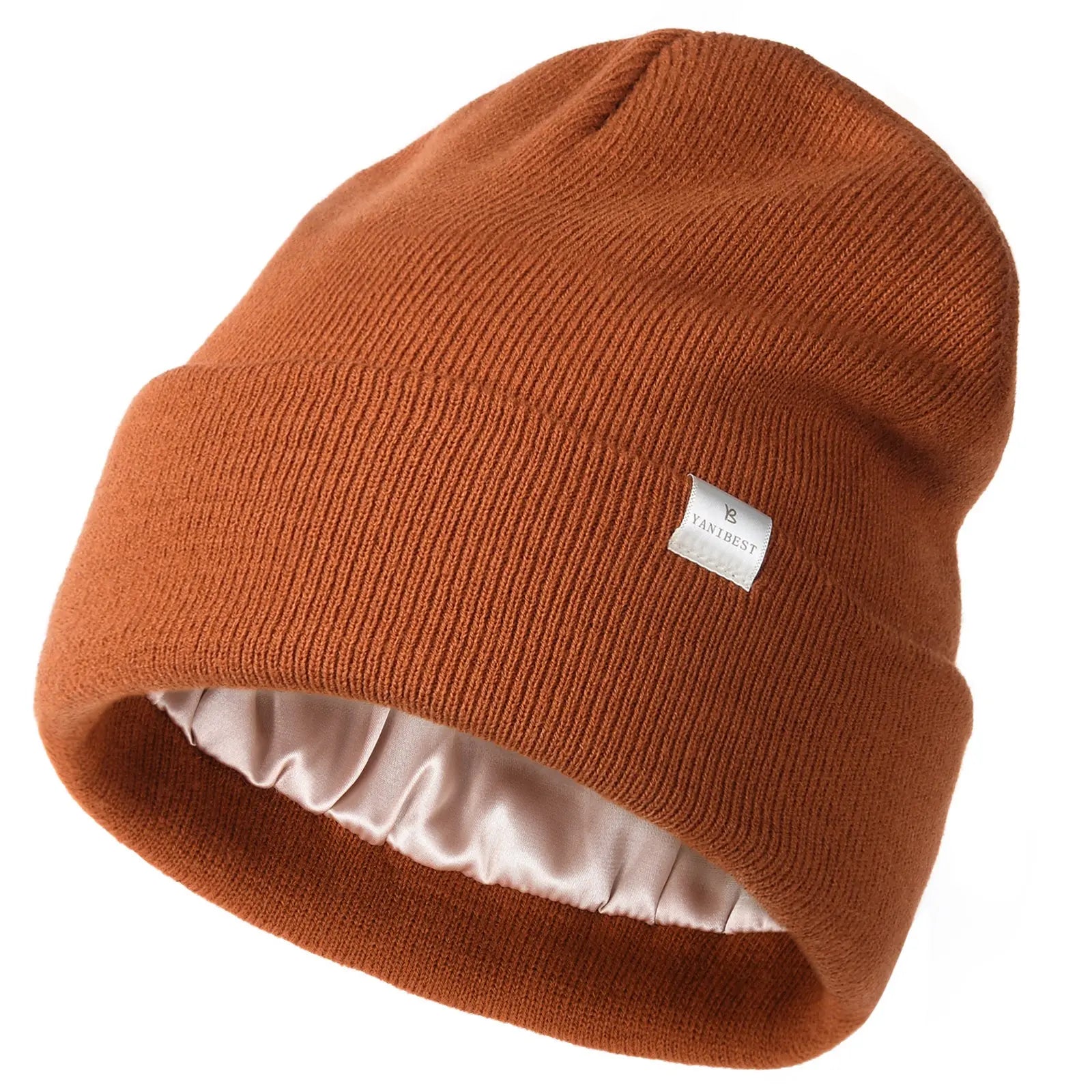 Satin Lined Winter Beanie Hat| Honey Orange YANIBEST
