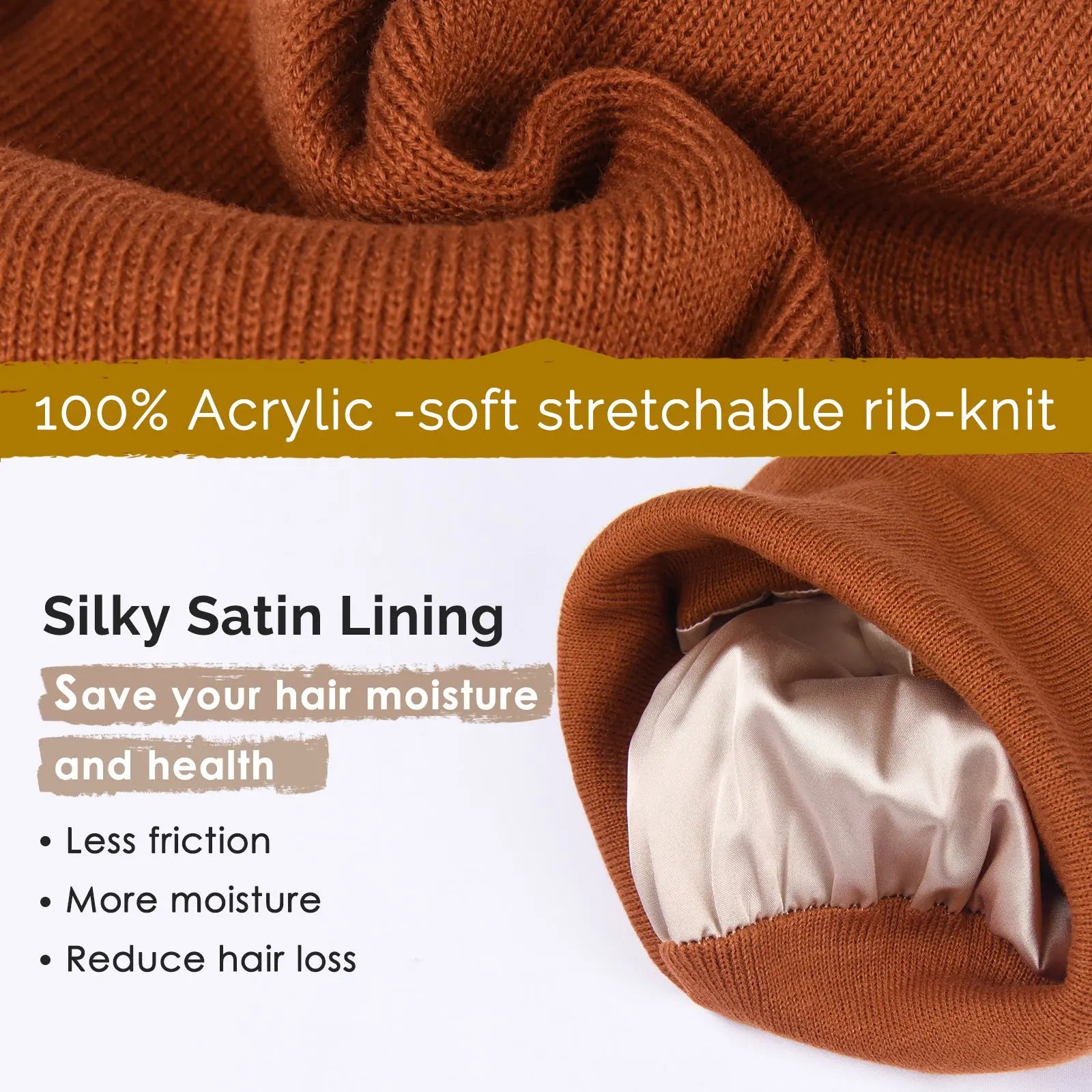 Satin Lined Winter Beanie Hat| Honey Orange YANIBEST